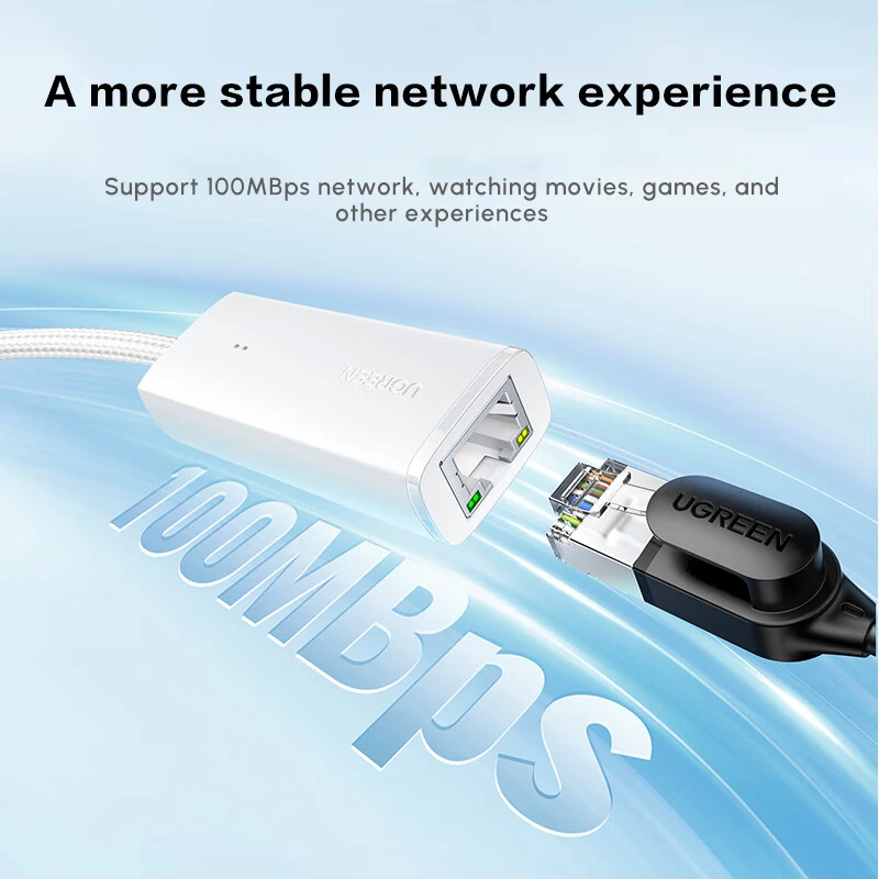 UGREEN USB2.0-이더넷 어댑터, 100Mbps 네트워크 어댑터 ABS 쉘, 노트북 PC용 RJ45 유선 LAN 인터넷 어댑터