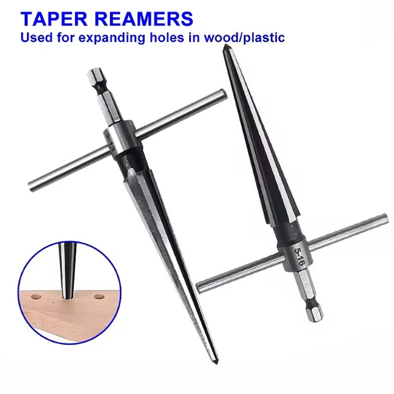 Woodwork Taper Reamer 3-13/5-16mm Wooden Board Electric Drill Hole Expanding Chamfer and Deburring Hexagonal Handle Cut Tool