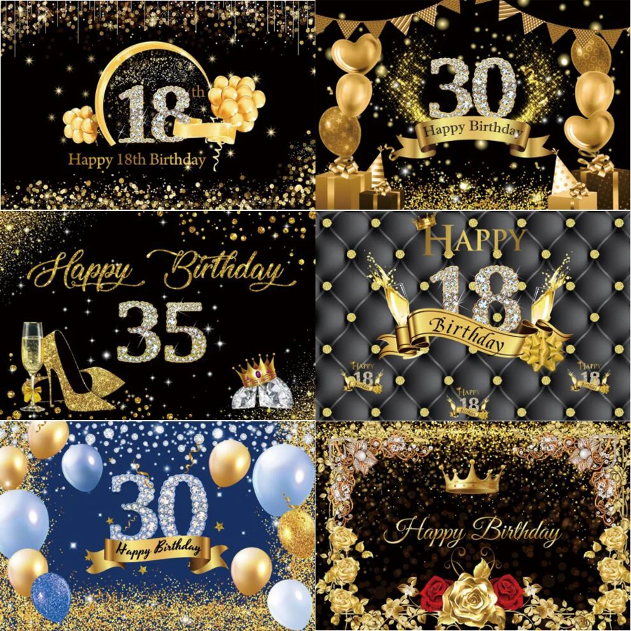 خلفية التصوير الفوتوغرافي عيد ميلاد سعيد 18th اللوح الأمامي الأسود الملمس صورة خلفية ديكور حفلة عائلية صورة ملصق مخصص