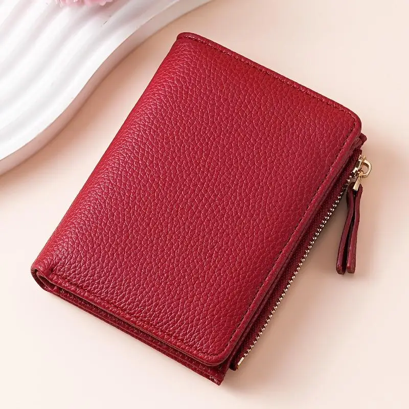 Women’s RFID Blocking Leather Wallet, Compact Bifold Coin Purse, Multi Card Holder with ID Window, Zipper Pocket, Small Clutch W