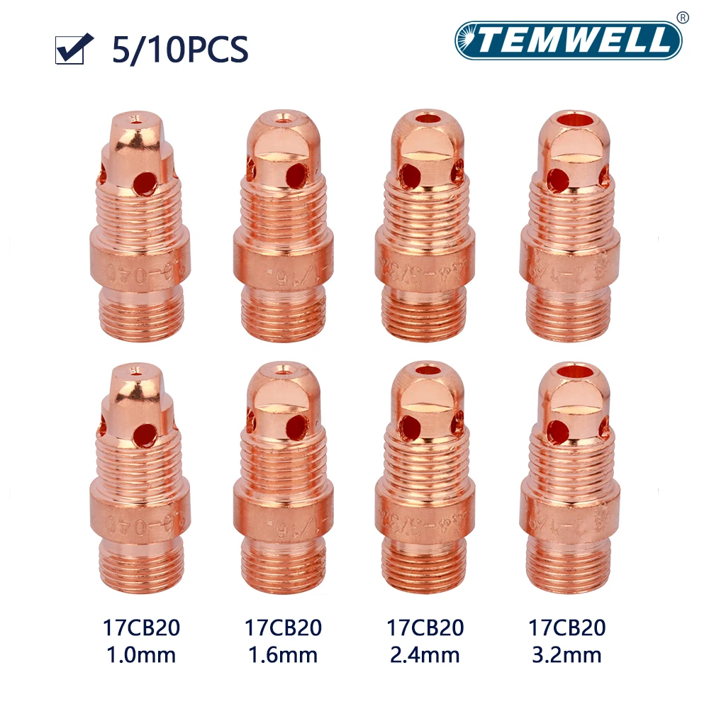 5/10Pcs 1.0/1.6/2.4/3.2mm TIG Collet body Stubby 17CB20 0.040