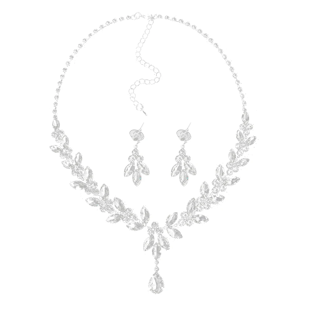 

Bridal Jewelry Crystal Necklace Earring Set Alloy Pendant Unique Design Wedding Dress Accessory Bridal Jewelry