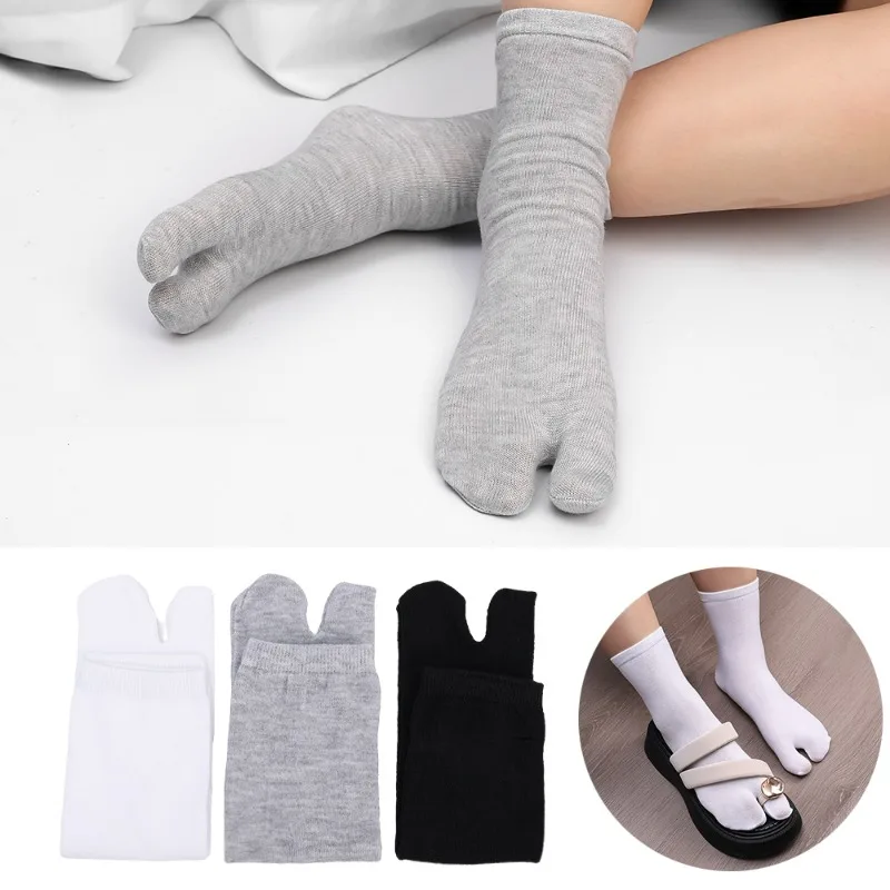 

New Cotton Japanese Men Women Two Finger Socks Kimono Flip Flop Sandal Split Toe Socks Harajuku Black White Two Toes Sockings