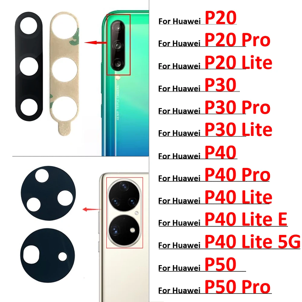 For Huawei P20 P30 P40 P50 Pro Lite E 5G Back Rear Glass Camera Lens With Adhesive Replacement