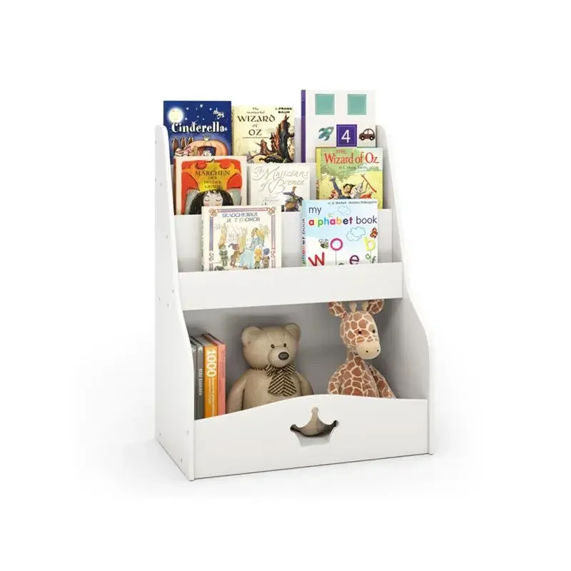 3-Tier Bookshelf & Toy Storage, White, Open Compartment & Hidden Space, 24.5