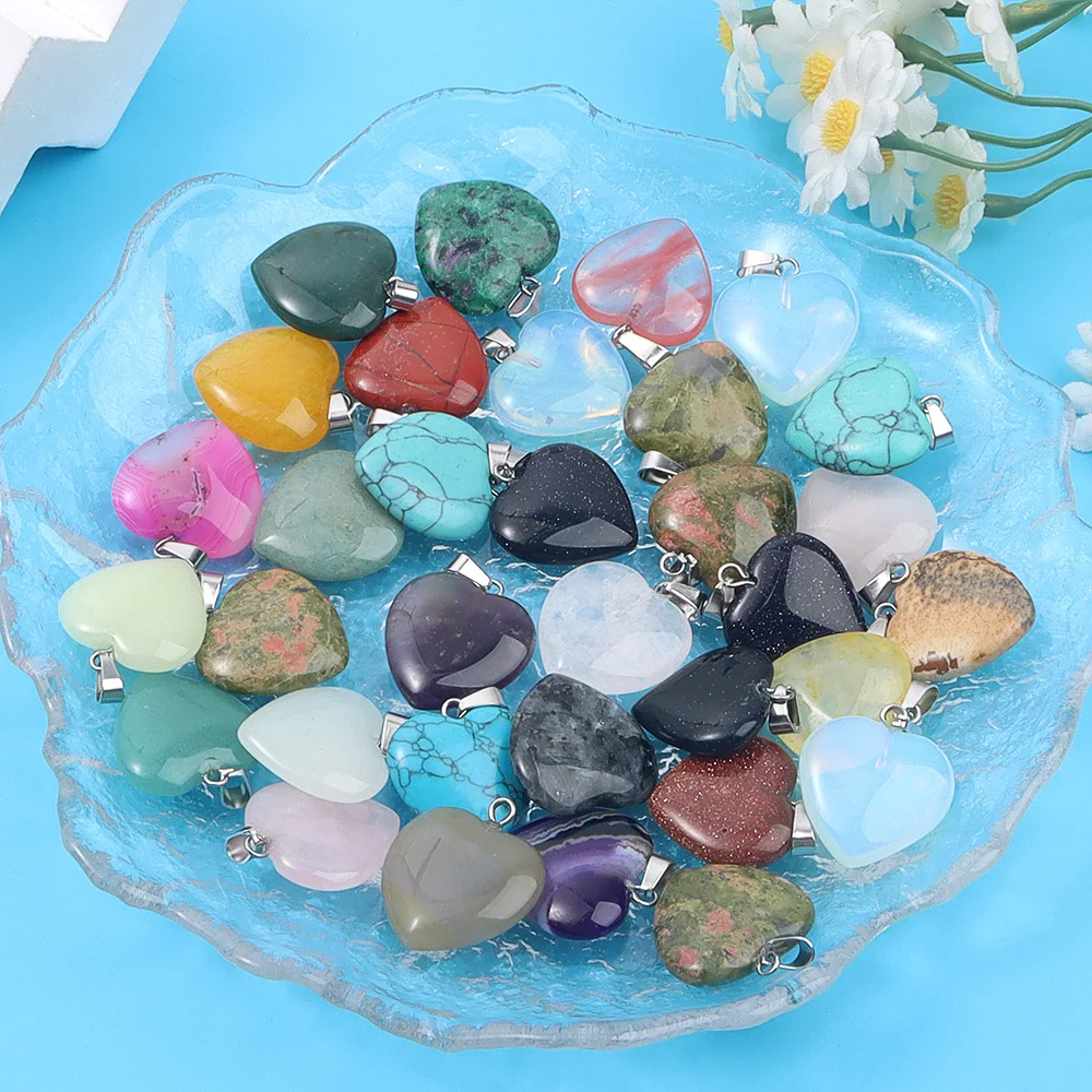 10 قطعة قلادة على شكل قلب حجري مختلط الألوان إكسسوارات مجوهرات نسائية رائعة ، تستخدم لسوار DIY والقلادة وصنع المجوهرات #5