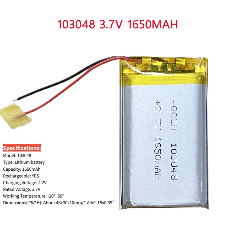 

1650mAh 103048 Rechargeable Lithium Polymer Battery Replacement DIY Batteries for Camping Lamp Audio Massager Headlight 3.7V