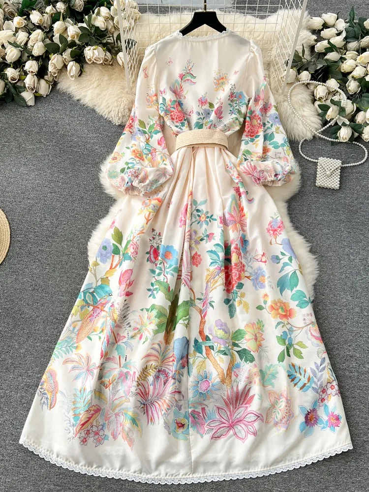 Lusumily New Women Long Elegant Dress Palace Attire Elegant  Long Sleeve Beach Chiffon Dresses Woman Vintage Long Holiday Dress