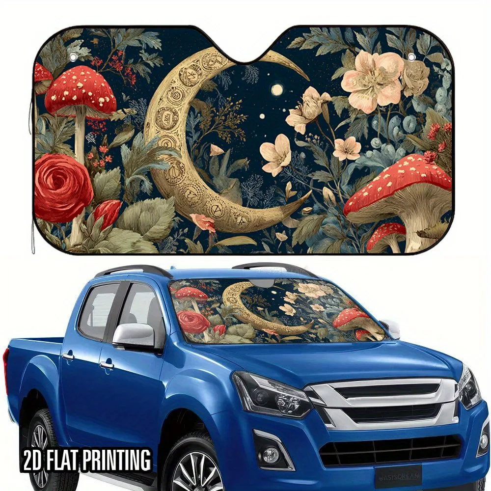 2D Flat, 1pc 2D Flat Flower Blossom Moon Shadow Dream Print Car Sunshade - Stylish & Functional, Keeps Your Car Cool, Includes 4