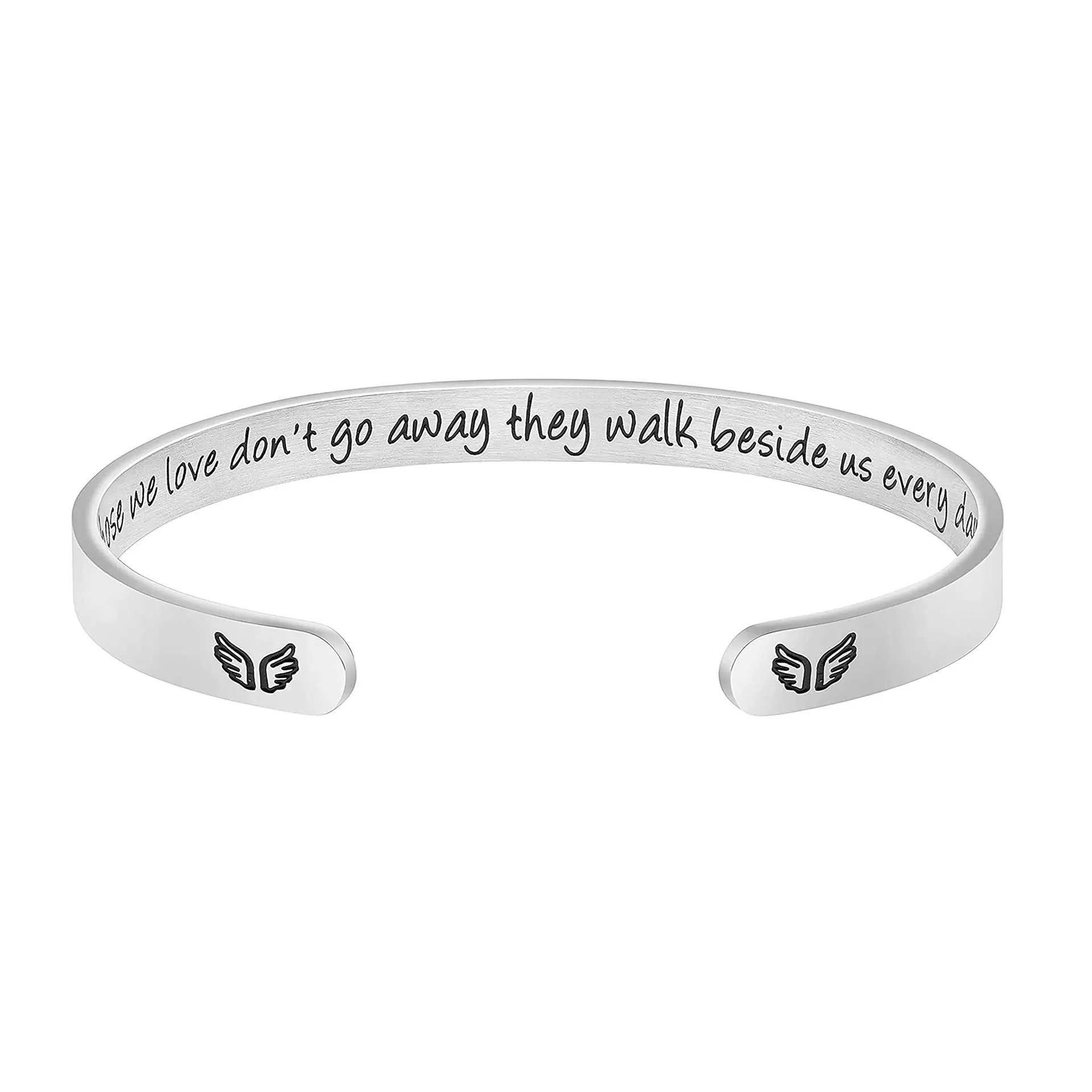 DAVINI 6mm Stainless Steel Open C-shaped Bracelet With Engraved Wings Heart Cross Arrow Pattern Bracelet Jewelry
