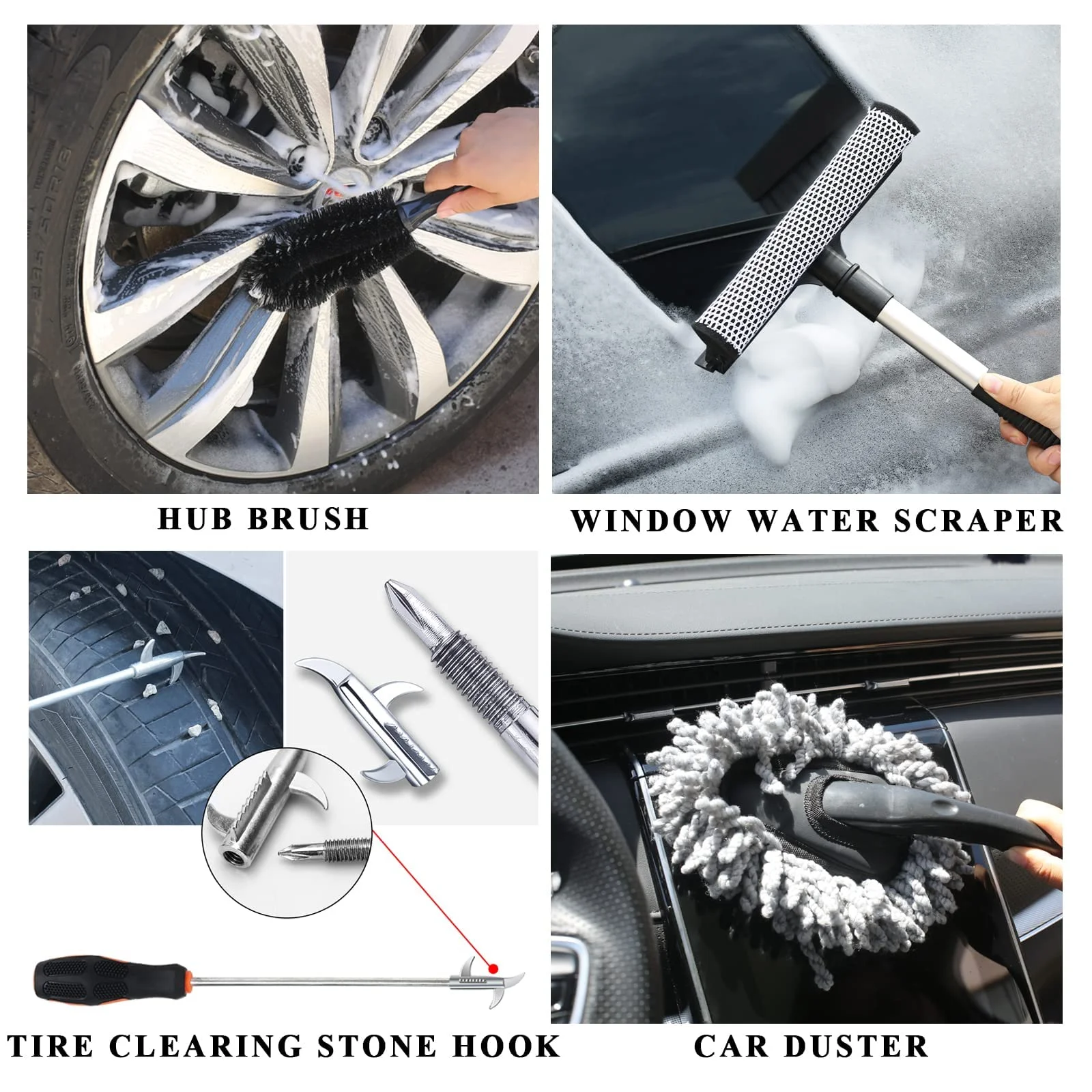 23Pcs Exterior Interior Car Wash Cleaning Tool Kit Tire Towel Drill Brush Window Scraper Kit Car Wash Equipment with Box