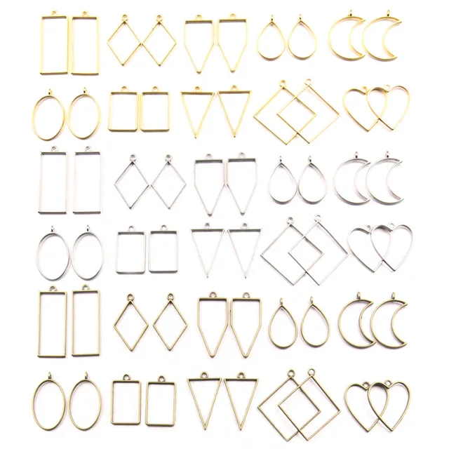 30 sztuk metalowych geometrycznych pustych ramek wisiorek z zawieszką UV żywica epoksydowa rzemiosło Bezel dla majsterkowiczów akcesoria do wyrobu biżuterii