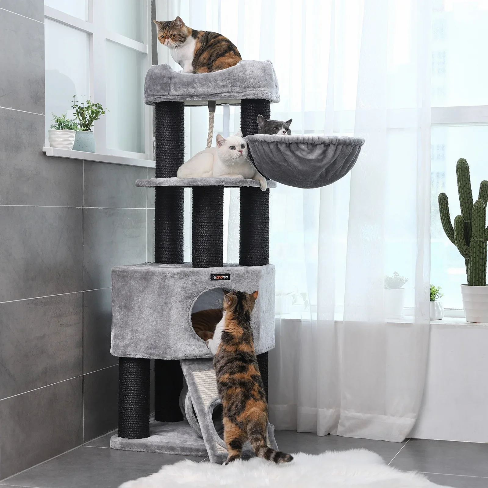 #Sturdy Climbing cat Tree  Large Sisal Scratching Posts  with Fluffy Viewing Platform Lounger and Cuddly Cave Cat Tower