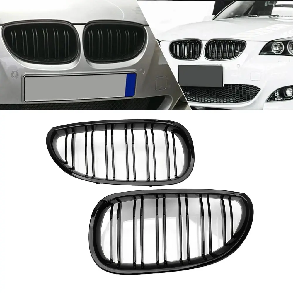 

1Pair Front Bumper Kidney Grill Replacement Dual Slat Sport Grilles Accessories For BMW 5-Series E60 4 Door Sedan 2004-2009