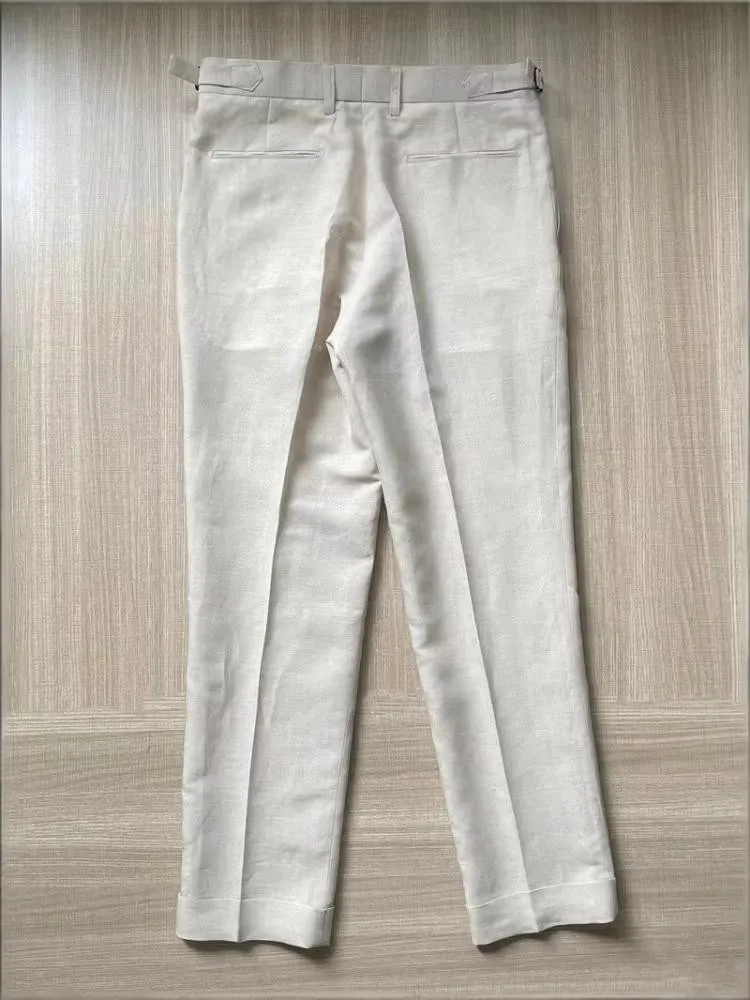 Business Mens Summer Linen Straight Suit Pants Ankle Length Slim Fit Office Man Work Trousers Vintage Breathable Cargo Pants
