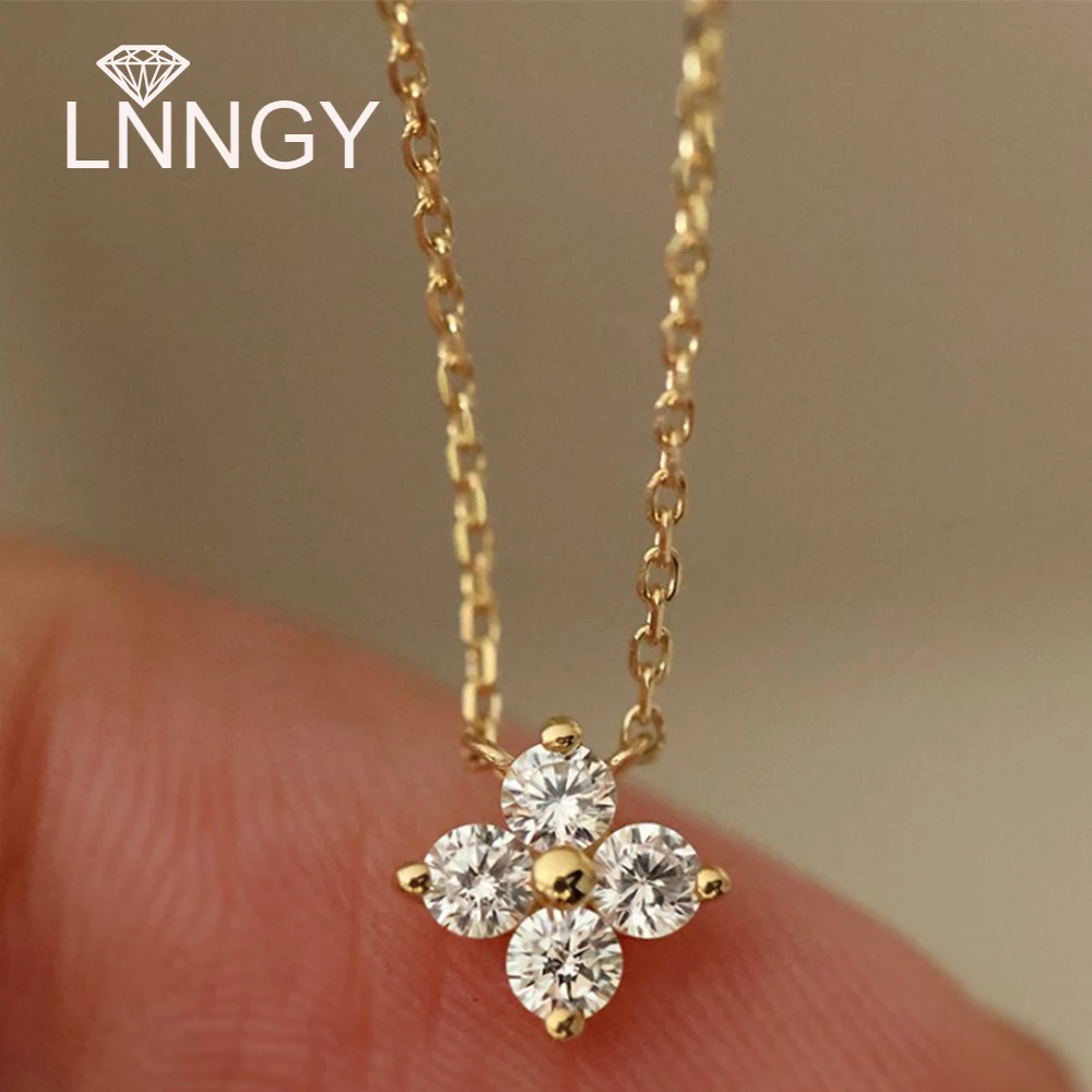 

Lnngy Moissanite Four-leaf Flower Pendant Necklace Niche Light Luxury 925 Sterling Silver Chain Necklace for Women Friend Gift