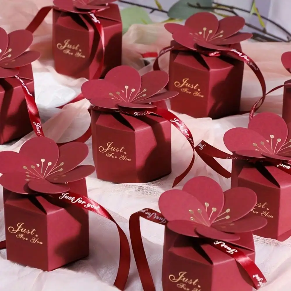 10 Pieces Premium Petal Wedding Candy Boxes Solid Color Wedding Gift Boxes for Portable and Wrappable Gifts Party Favor Bags