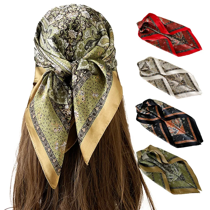 

Summer Square Scarf Cashew Flower Scarf Square Scarf Sunscreen Scarf 70cm Satin Chiffon Square Scarf Multifunctional Accessory