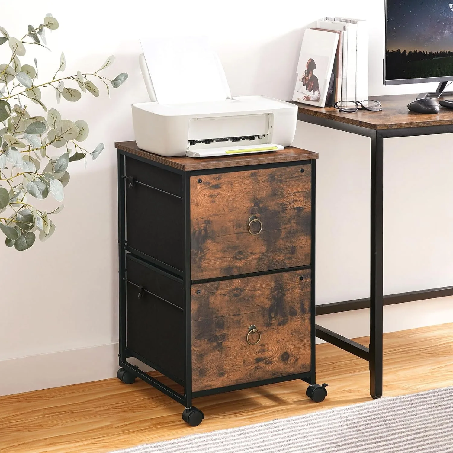 2 Drawer Mobile File Cabinet, Rolling Printer Stand, Vertical Filing Cabinet, Office Cabinet, Filing Cabinet for Home Office