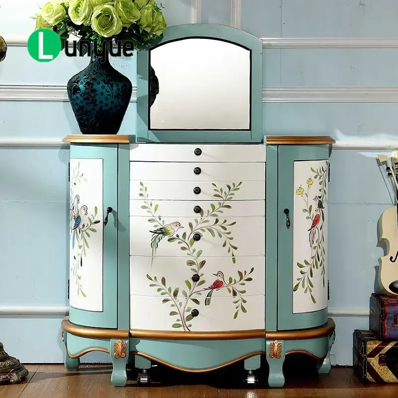 American Pastoral Modern LED Dressing Table with Multifunctional Folding Makeup Mirror Simple Storage Bedroom Vanity