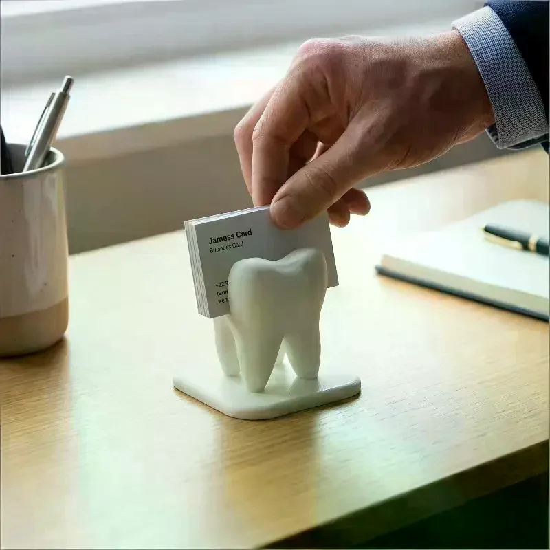 Cute Teeth Design Business Card Holder Anti-Scratch Storage Box for Dentist Clinic Reception Desk Display