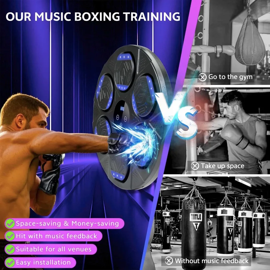 آلة الملاكمة الموسيقية المثبتة على الحائط مع اتصال بلوتوث للبالغين والأطفال معدات التمرين التفاعلية مع القفازات #6