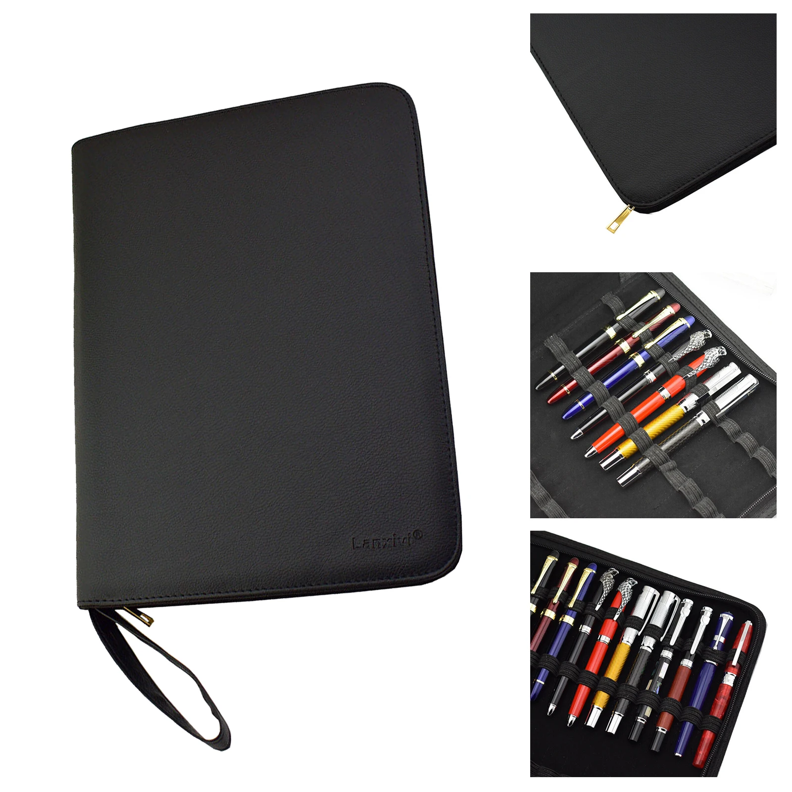 Black Leather Pen Case for 48 Pen Pen Pouch for Fountain Pen collection PEN Bags for Rollerball Pen