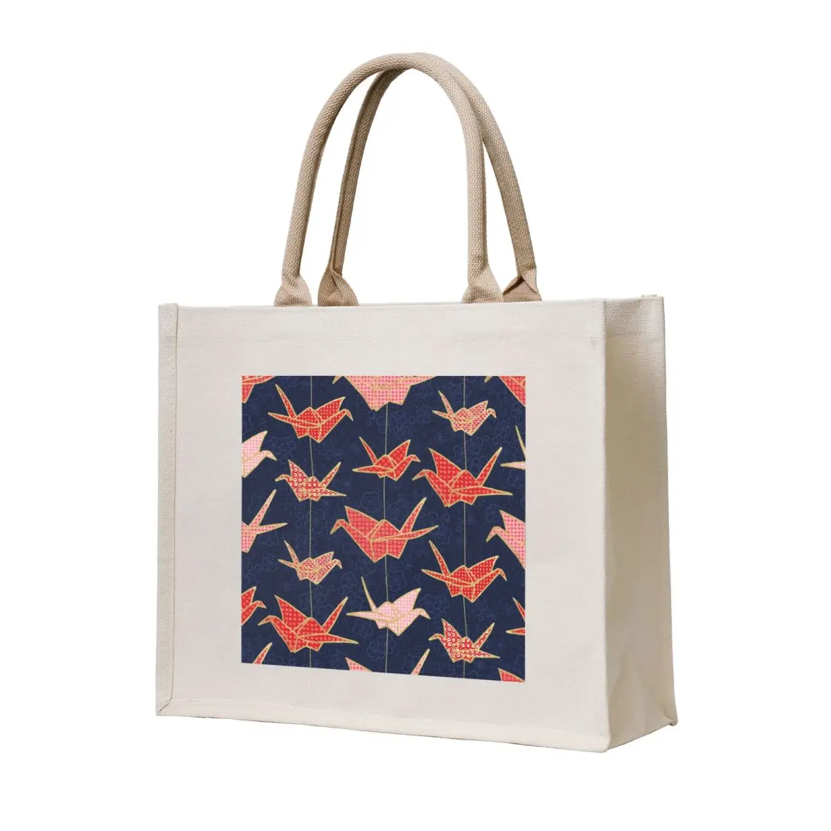 

Red origami cranes on navy blue Tote Bag Shopping bags custom fabric bag canvas tote bag tote women