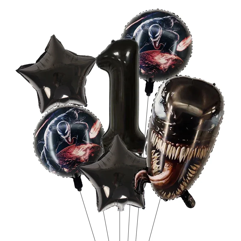 6pcs Marvel Cartoon Venom Party Balloon Set Children's Birthday Party Foil Number Balloons Boy Birthday Party Decorations Globos