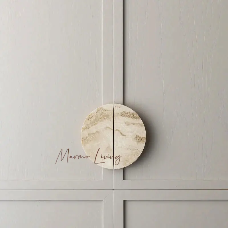 

French Wabi Sabi Style Drawer Wardrobe Handle Natural Marble Pull American Simple Villa Door Knob