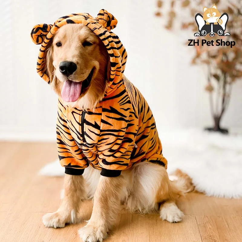 

Winter Warm Hoodie Jacket for Medium to Large Dogs Dinosaur & Tiger Fun Print Wool Blend Dog Coat Pet Clothing Jumpsuit