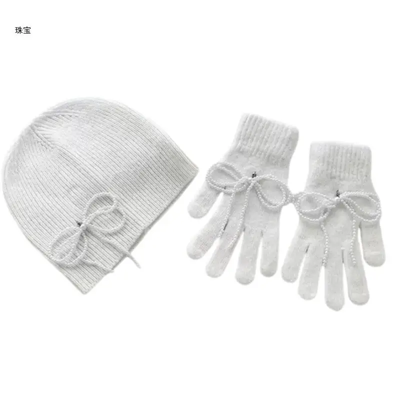 X5QE Knit Hat Gloves Pullover Warm Skull Caps Knitted Hat Party Club Accessories