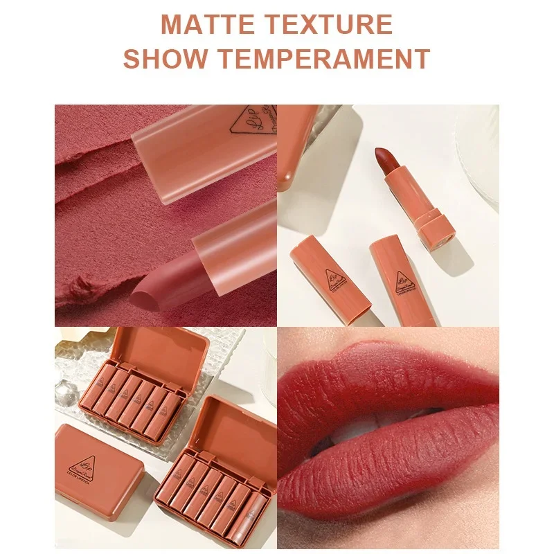 6pcs Matte Lipstick Set for Women Waterproof Non-Stick Long-Lasting Charming Easy-to-Color Lip Stick Popular Cosmetic Makeup
