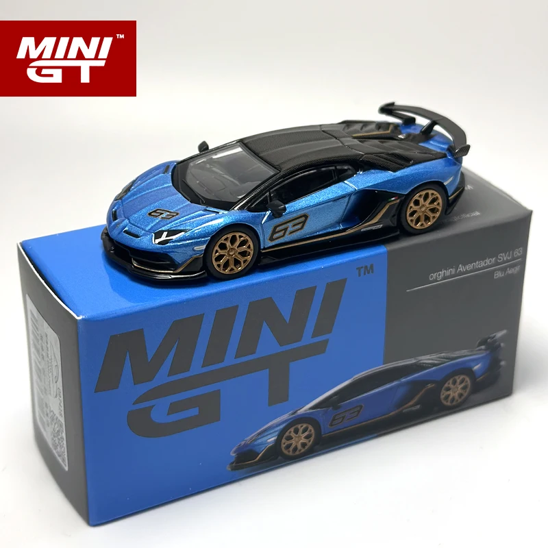 MINIGT 1:64 Aventador SVJ 63 Blue Aegir alloy car model 784