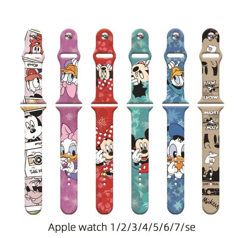 Correa de silicona con dibujos animados de Minnie Mickey para Apple Watch, pulsera de 41mm, 45mm, 44mm, 42mm, 40mm, 38mm para iWatch SE 7 6 5 4 3 2 1