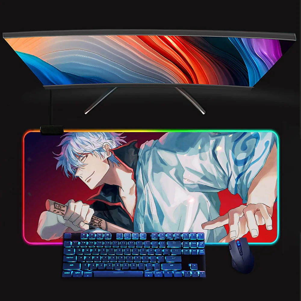 gintama RGB Pc Gamer Keyboard Mouse Pad Mousepad LED Glowing Mouse Mats Rubber Gaming Computer Mausepad