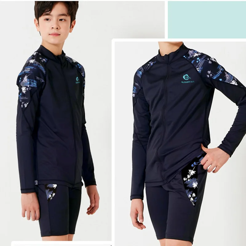 Boy Long Sleeve Swimsuit Children Sunscreen Quick Drying Swimwear 9-14 Year Kid Two Pieces Bathing Suit