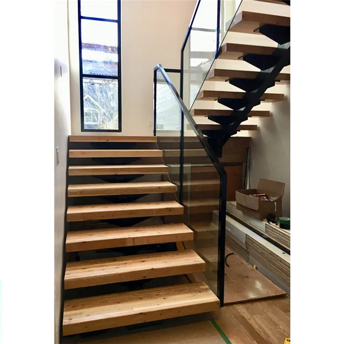 Customization Home Escalator Stairs with Straight Stair Case Railing Wrought Iron Modern U Shaped Indoor Wood Staircase Designs