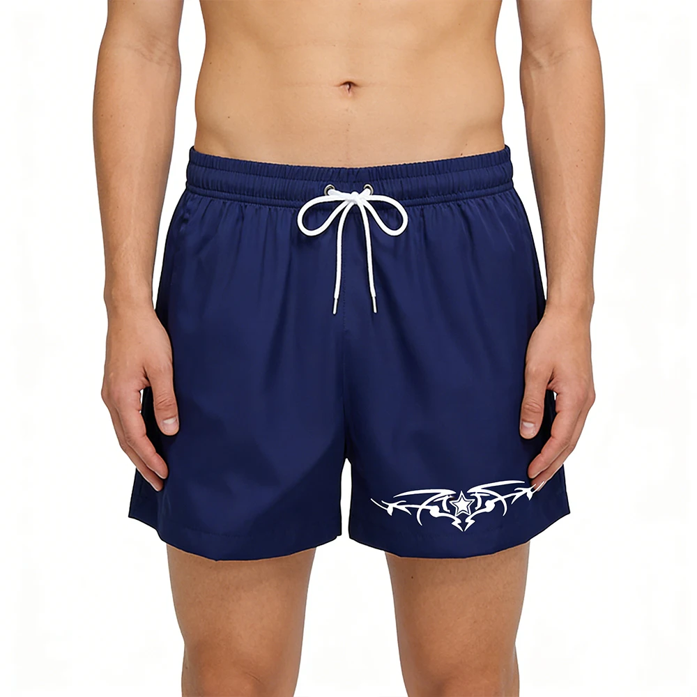 

Мужские быстросохнущие пляжные шорты из легкой дышащей ткани с завязками на талии и карманами с графическим принтом пятиконечной звезды и крыльев