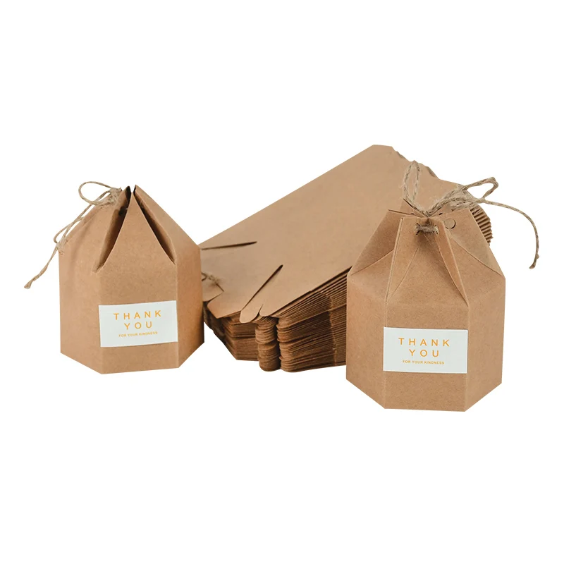 Cajas de papel Kraft con forma hexagonal para dulces, embalaje creativo de recuerdo de boda, para fiesta de cumpleaños, decoración de Baby Shower,