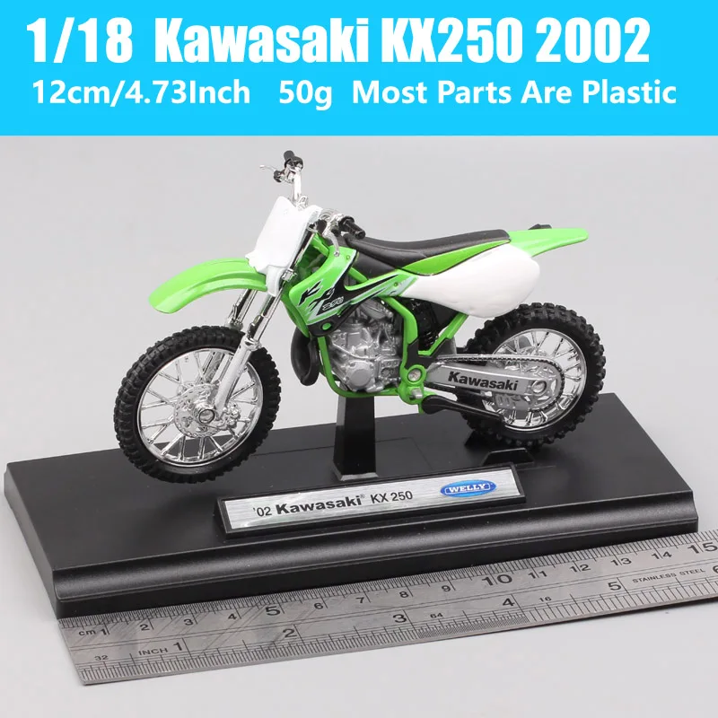 Welly 1/18 Scale Kawasaki KX250 2002 Motocross Bike Diecast Dirt Motorcycle Offroad Model Miniatures Green