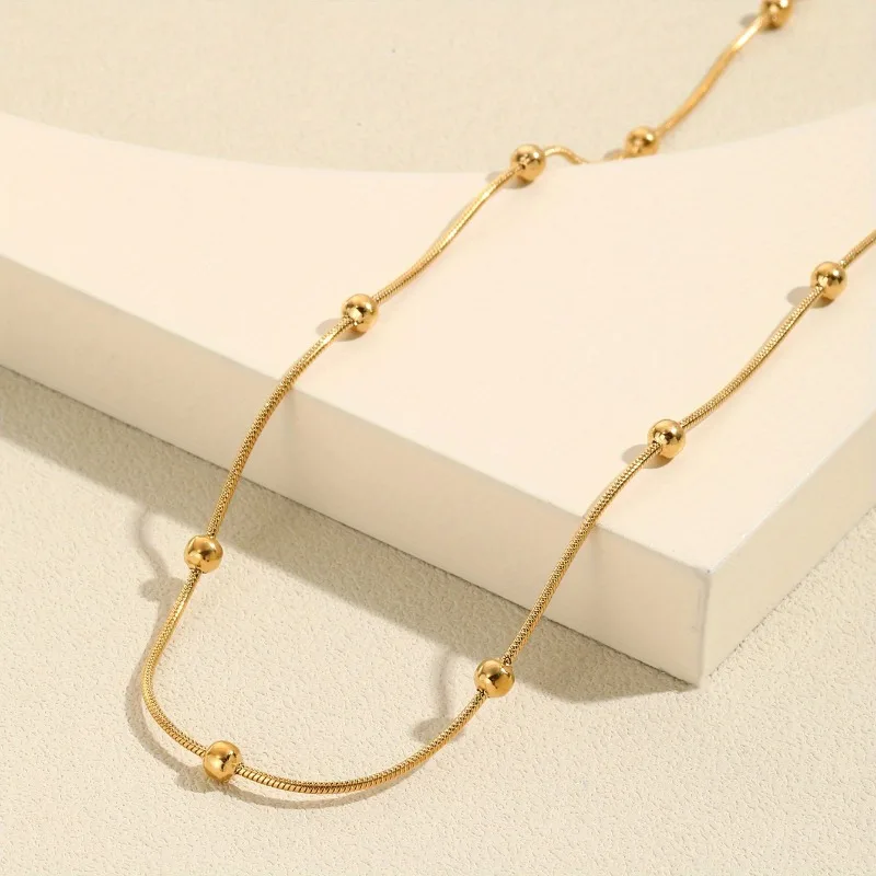 Spaced Mini Gold Bead Thin Flat Snake Chain Necklace 316 Stainless Steel Gold Minimal Versatile Office Dainty Layering Choker