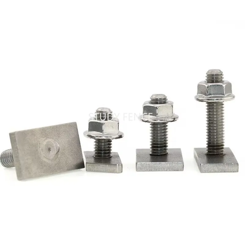 12PCS 304 Stainless Steel T-shaped Track Bolt and Nut Set Square Welded Screw Flange Nut Set Hardware Tool Fasteners