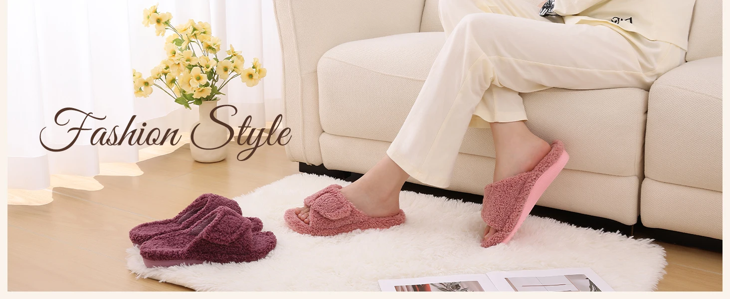 Litfun Orthopädische Damen-Hausschuhe für Plantarfasziitis, bequeme, weiche Sohle, rutschfeste Hausschuhe mit verstellbaren Riemen – Detail 4