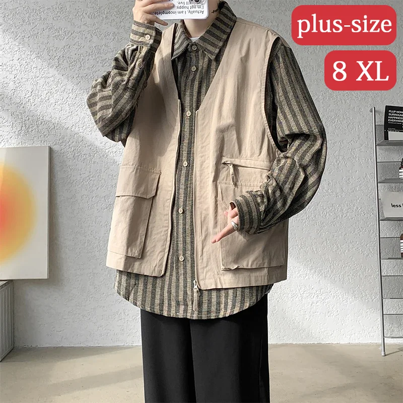 

Men's shirt men's fake two-piece spliced shirt Chinese style shoulder zipper vest men's extra large size shirt M-8XL