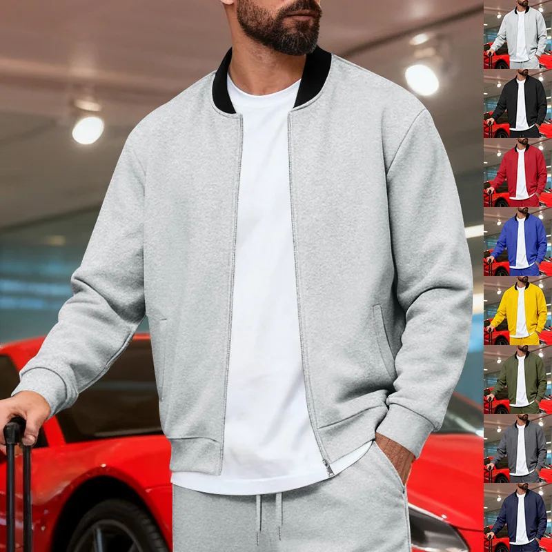 

2025 spring and autumn men's stand-up collar jacket solid color sports and leisure zipper long-sleeved top men's jacket