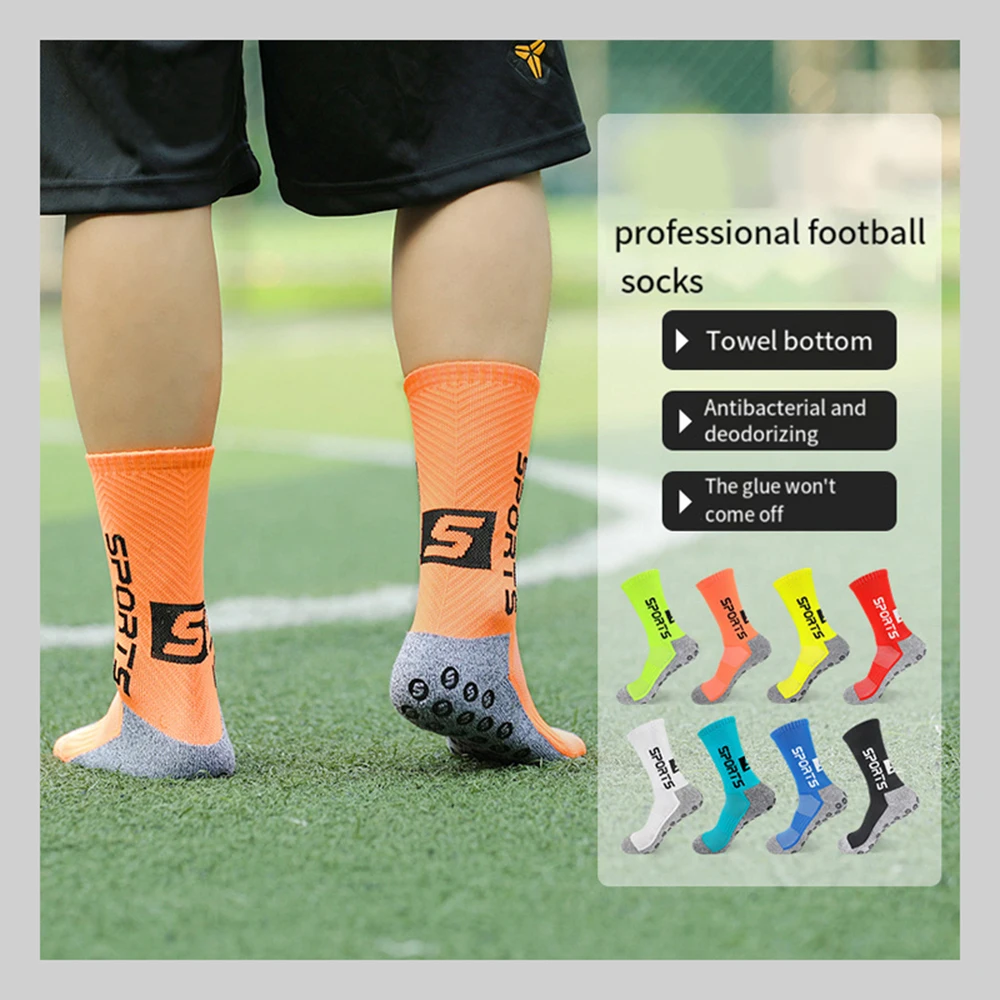 Long non slip football socks for men\'s knee high sweat absorption training, thickened towel sole sports socks