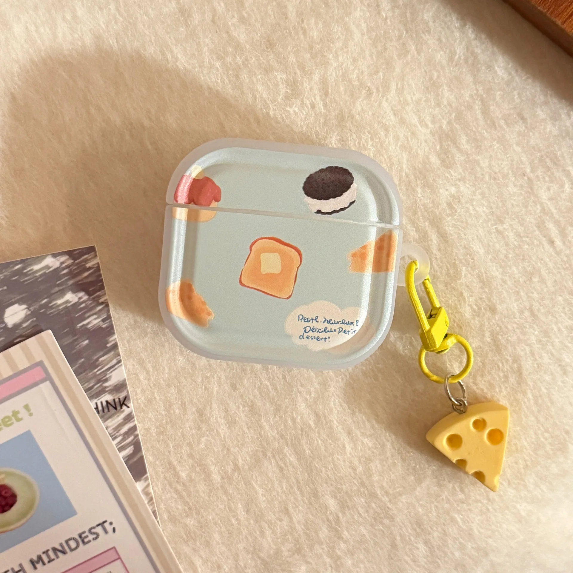 Korean Cartoon Bread Earphone Case for AirPods Pro 3 2 Headset Protective Cover For Air Pods 4 3 2 1 With Cartoon Cheese Pendant