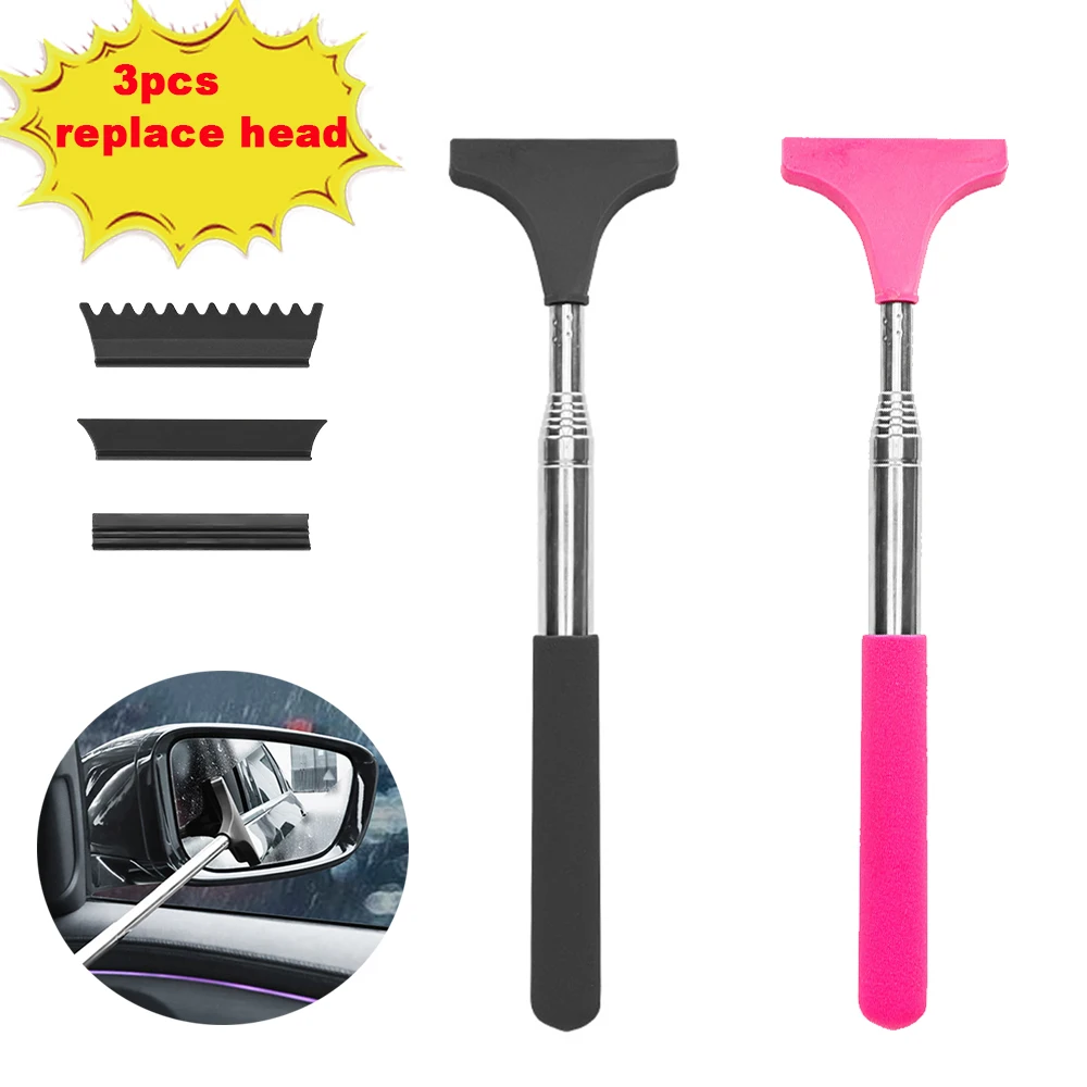 

3in 1 Car Rainy Scrapers Extendable Handle Snow Scraper Windshield Rearview Mirror Squeegee Car Truck Cleaning Scraping Tool