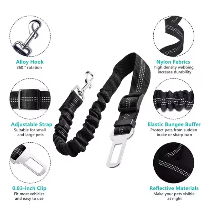 Elastic Buffer Dog Safety Leash Pet Car Seat Belt Adjustable Dog Traction Rope for Vehicle Travel Safety